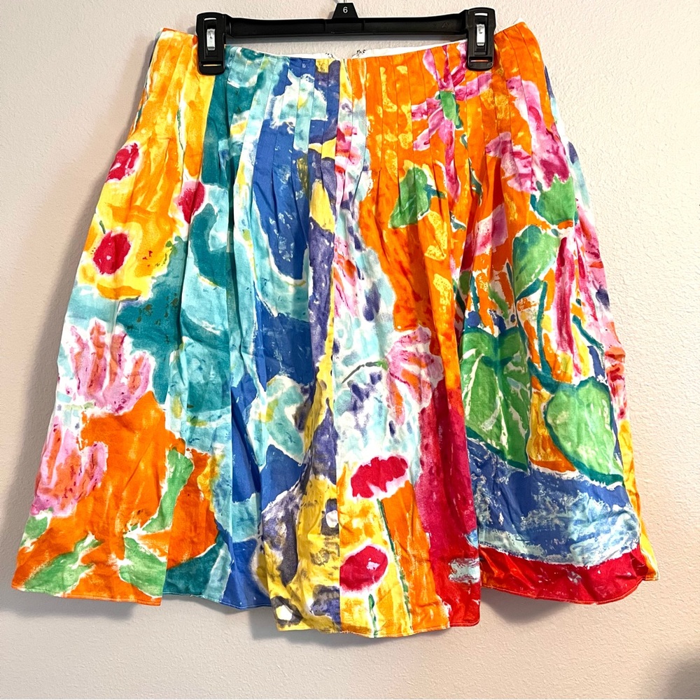 Ralph Lauren Women’s A-Line Watercolor Knee Length Lined Skirt Pleated Size 6 P